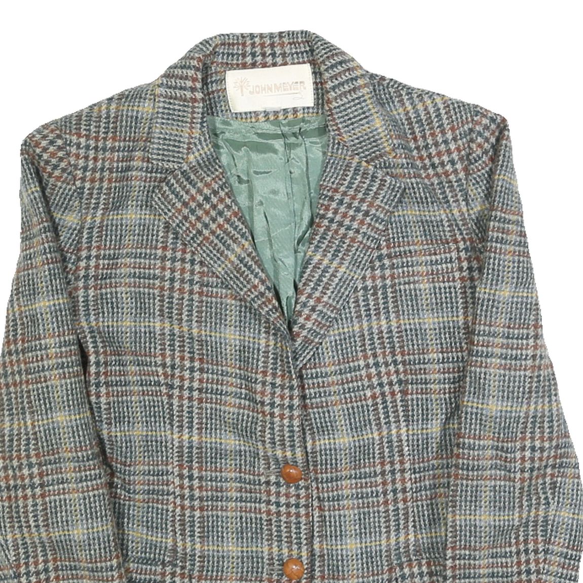 JOHN MEYER Womens Grey & Brown Checked Wool Button Jacket S Woven Classic