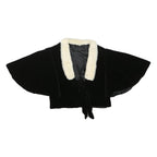 Womens Black Velvet & Cream Faux Fur Collar Cropped Jacket XXS Polyester Blend