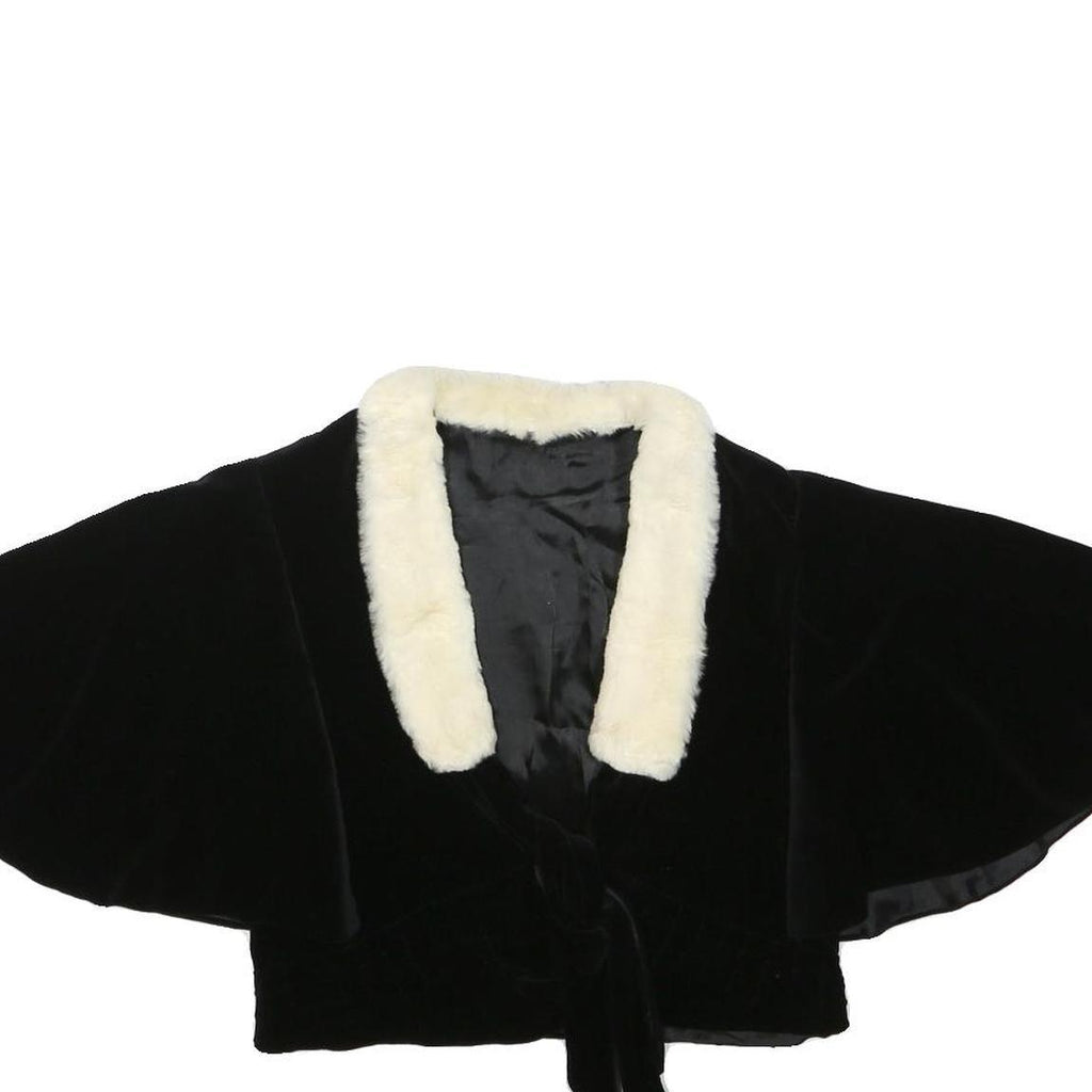 Womens Black Velvet & Cream Faux Fur Collar Cropped Jacket XXS Polyester Blend