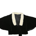 Womens Black Velvet & Cream Faux Fur Collar Cropped Jacket XXS Polyester Blend