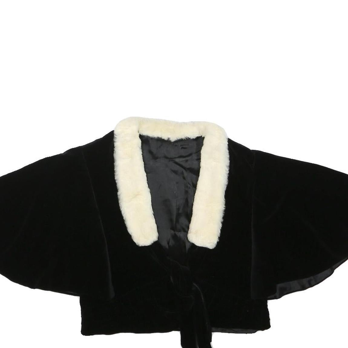 Womens Black Velvet & Cream Faux Fur Collar Cropped Jacket XXS Polyester Blend