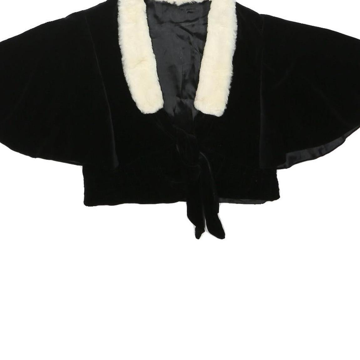 Womens Black Velvet & Cream Faux Fur Collar Cropped Jacket XXS Polyester Blend