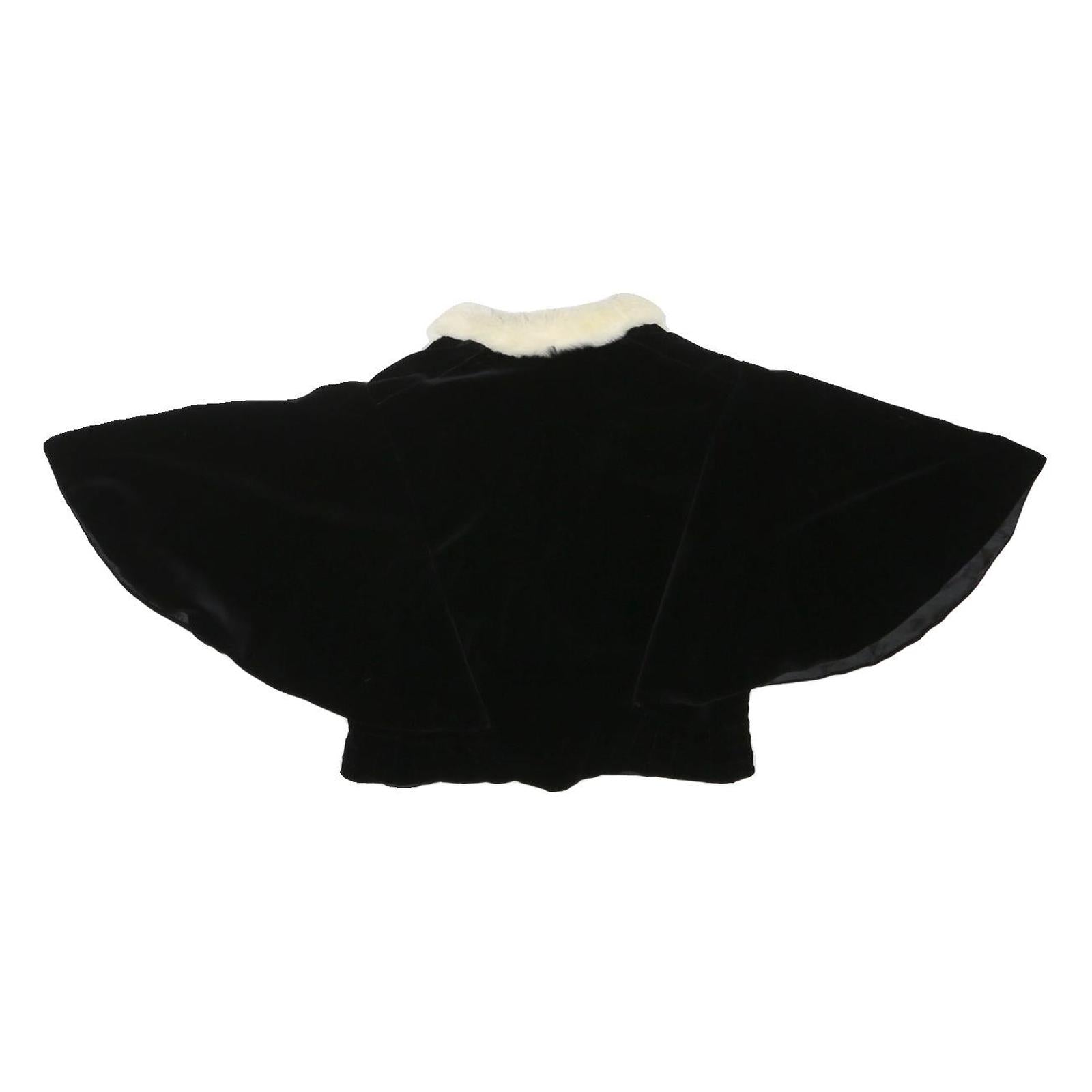 Womens Black Velvet & Cream Faux Fur Collar Cropped Jacket XXS Polyester Blend