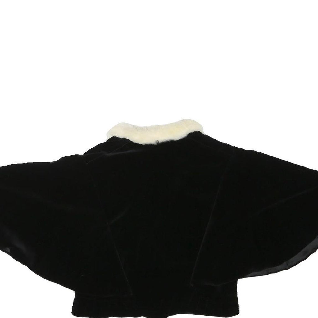 Womens Black Velvet & Cream Faux Fur Collar Cropped Jacket XXS Polyester Blend