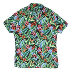 Mens Black Tropical Floral Cotton Blend Short Sleeve Shirt L Vacation Beach