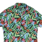 Mens Black Tropical Floral Cotton Blend Short Sleeve Shirt L Vacation Beach