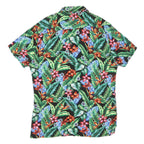 Mens Black Tropical Floral Cotton Blend Short Sleeve Shirt L Vacation Beach