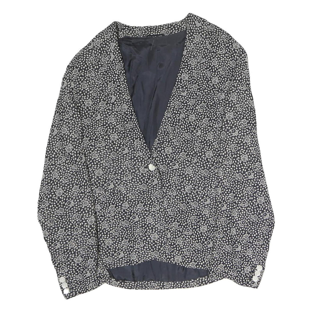 Womens Black & White Floral Jacket L Polyester Button Closure Classic Fit