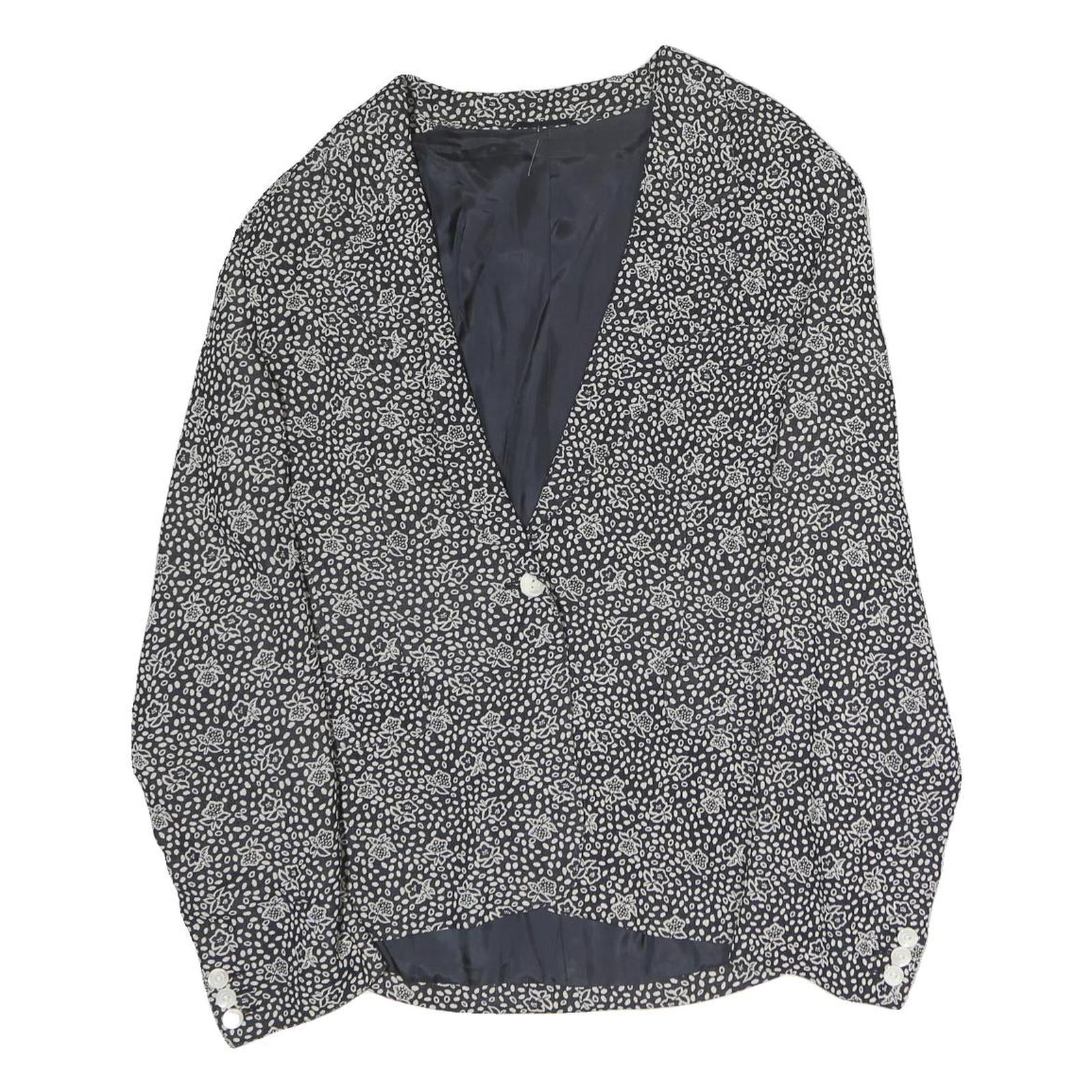 Womens Black & White Floral Jacket L Polyester Button Closure Classic Fit