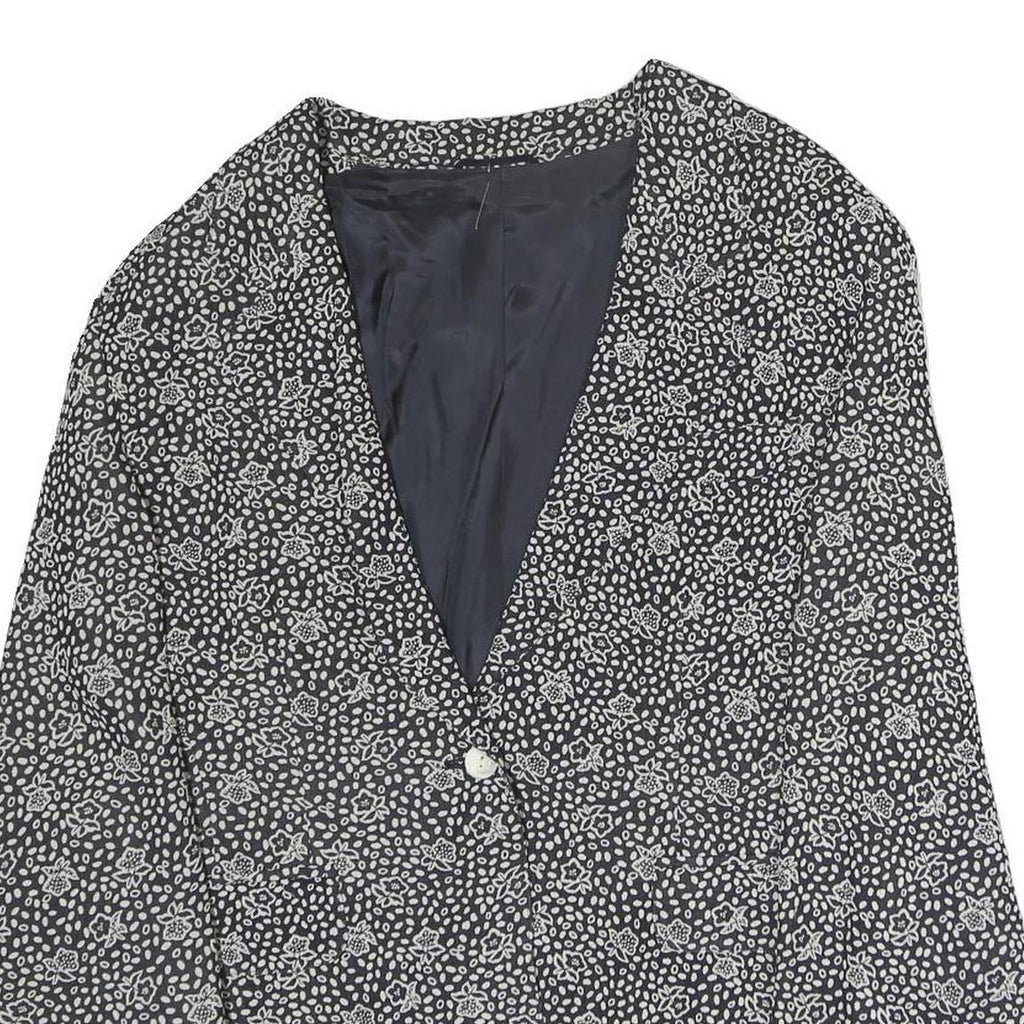 Womens Black & White Floral Jacket L Polyester Button Closure Classic Fit