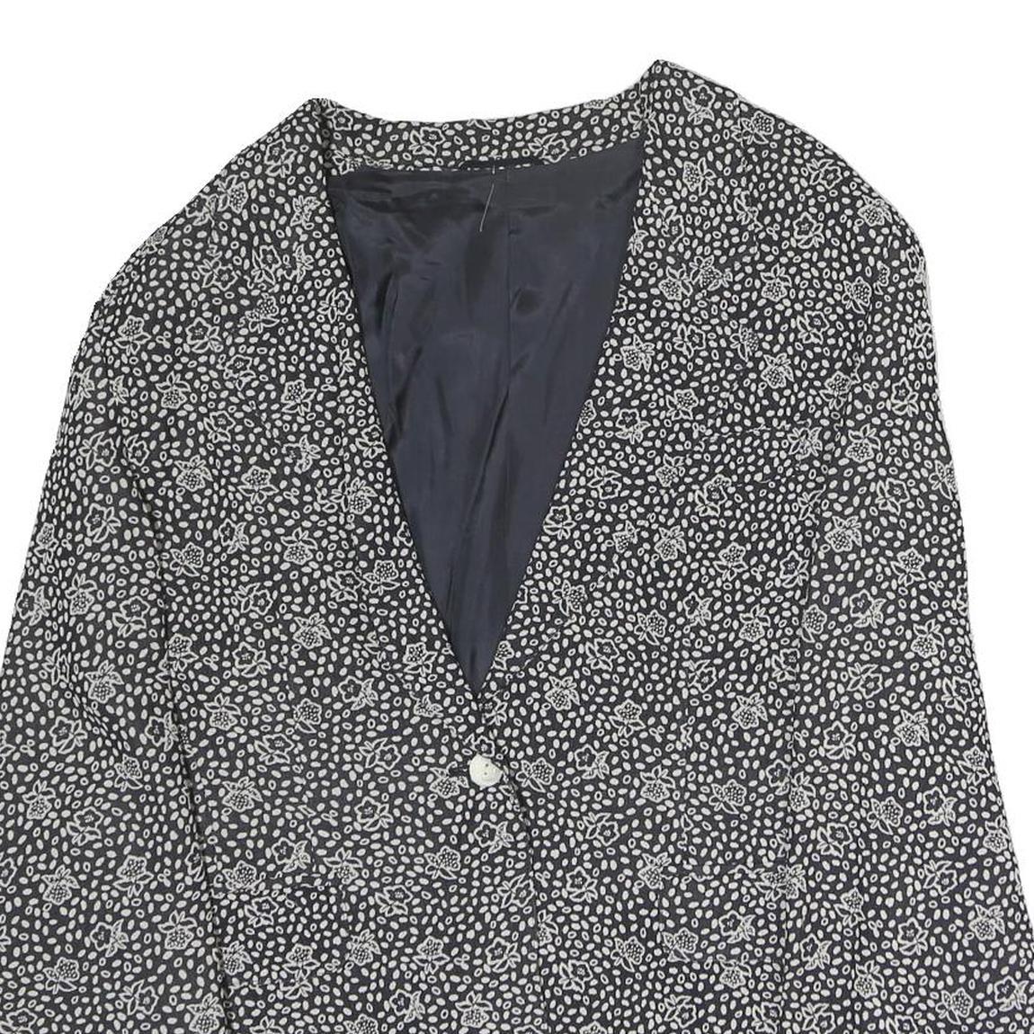 Womens Black & White Floral Jacket L Polyester Button Closure Classic Fit