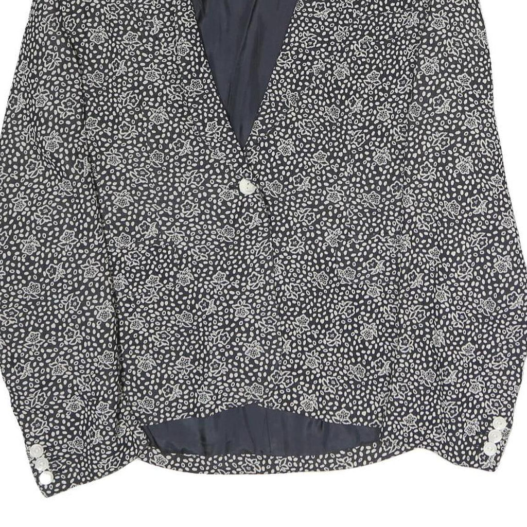 Womens Black & White Floral Jacket L Polyester Button Closure Classic Fit