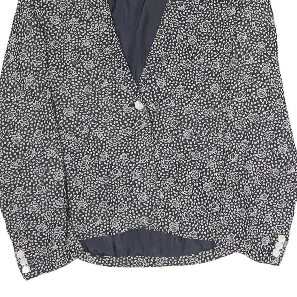 Womens Black & White Floral Jacket L Polyester Button Closure Classic Fit