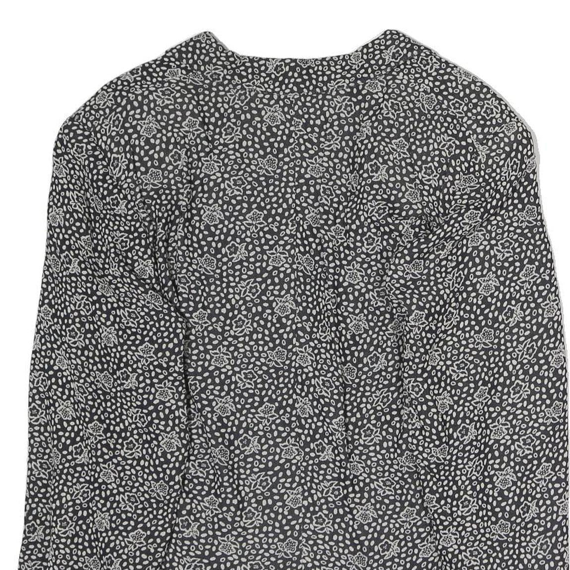 Womens Black & White Floral Jacket L Polyester Button Closure Classic Fit