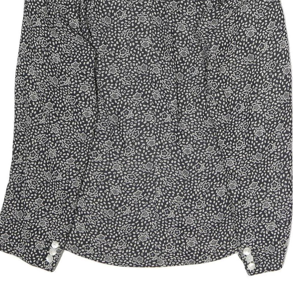 Womens Black & White Floral Jacket L Polyester Button Closure Classic Fit