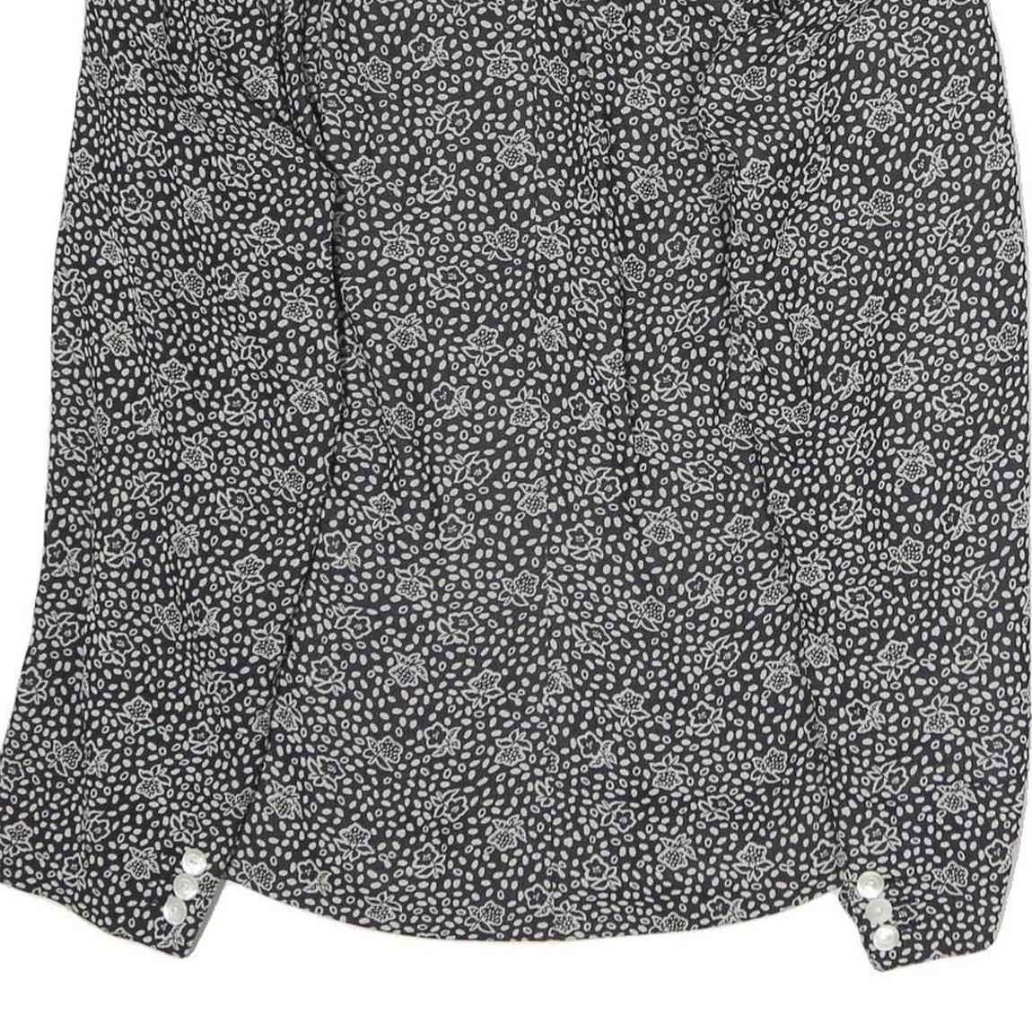 Womens Black & White Floral Jacket L Polyester Button Closure Classic Fit