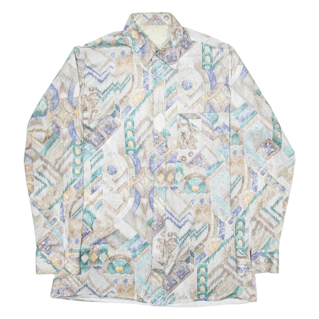 Zip Up Mens Shirt Brown Geometric Long Sleeve M