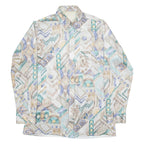 Zip Up Mens Shirt Brown Geometric Long Sleeve M