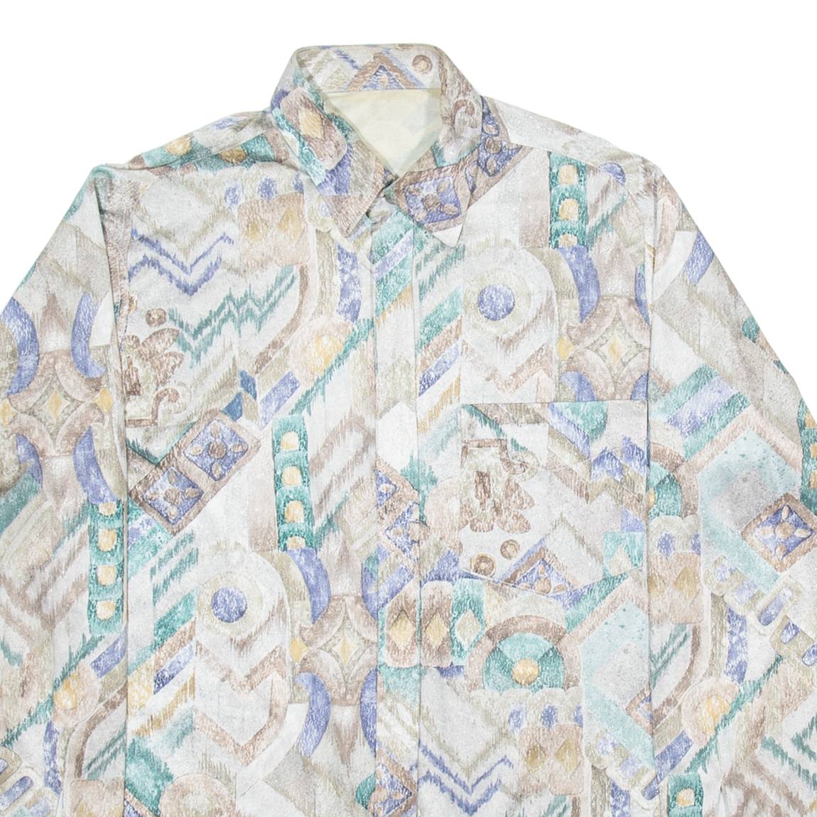 Zip Up Mens Shirt Brown Geometric Long Sleeve M