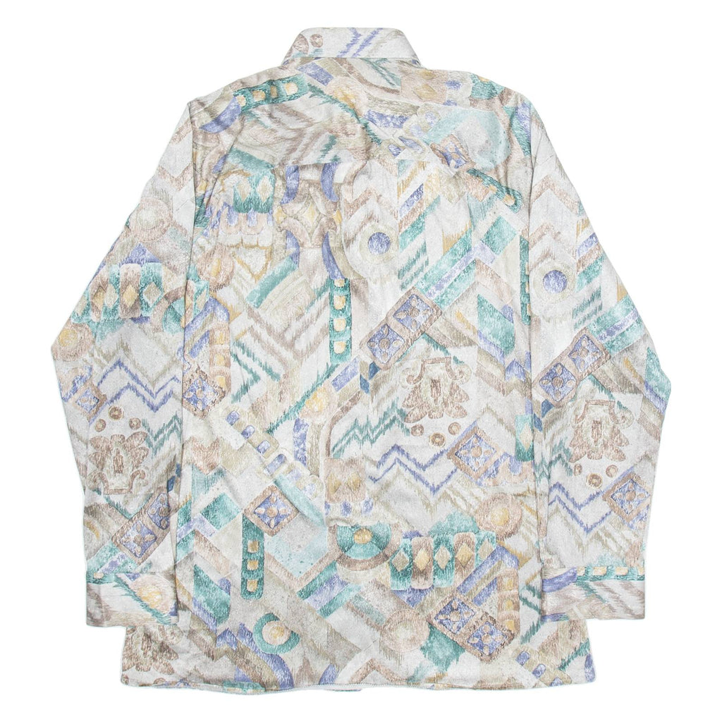 Zip Up Mens Shirt Brown Geometric Long Sleeve M