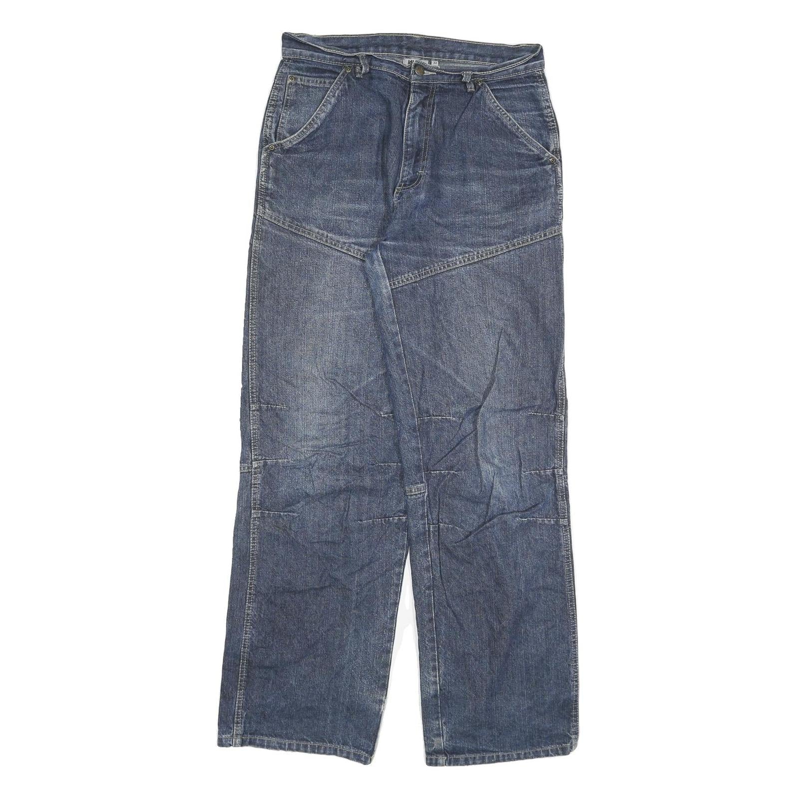 IDENTIC Mens Jeans Blue Regular Straight Denim Medium W30 L33 Cotton Blend Zip