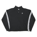 ADIDAS Womens Black & White Cotton Blend 1/4 Zip Sweatshirt UK 12 Logo Tape