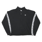 ADIDAS Womens Black & White Cotton Blend 1/4 Zip Sweatshirt UK 12 Logo Tape