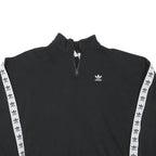 ADIDAS Womens Black & White Cotton Blend 1/4 Zip Sweatshirt UK 12 Logo Tape