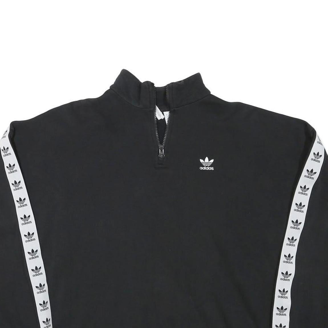 ADIDAS Womens Black & White Cotton Blend 1/4 Zip Sweatshirt UK 12 Logo Tape