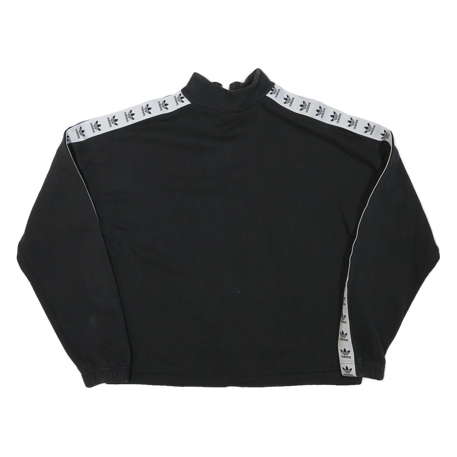 ADIDAS Womens Black & White Cotton Blend 1/4 Zip Sweatshirt UK 12 Logo Tape
