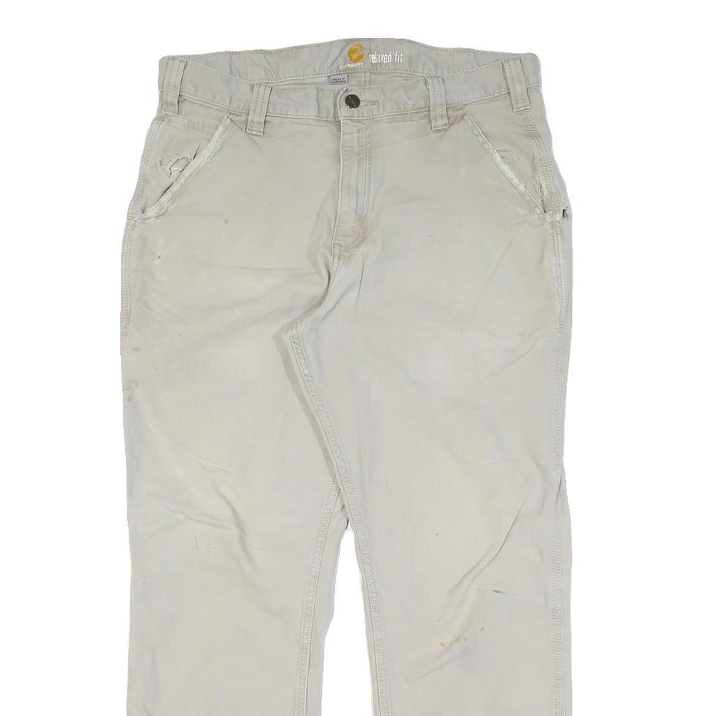 CARHARTT Mens Cotton Beige Regular Straight Trousers W34 L30 Workwear Zip