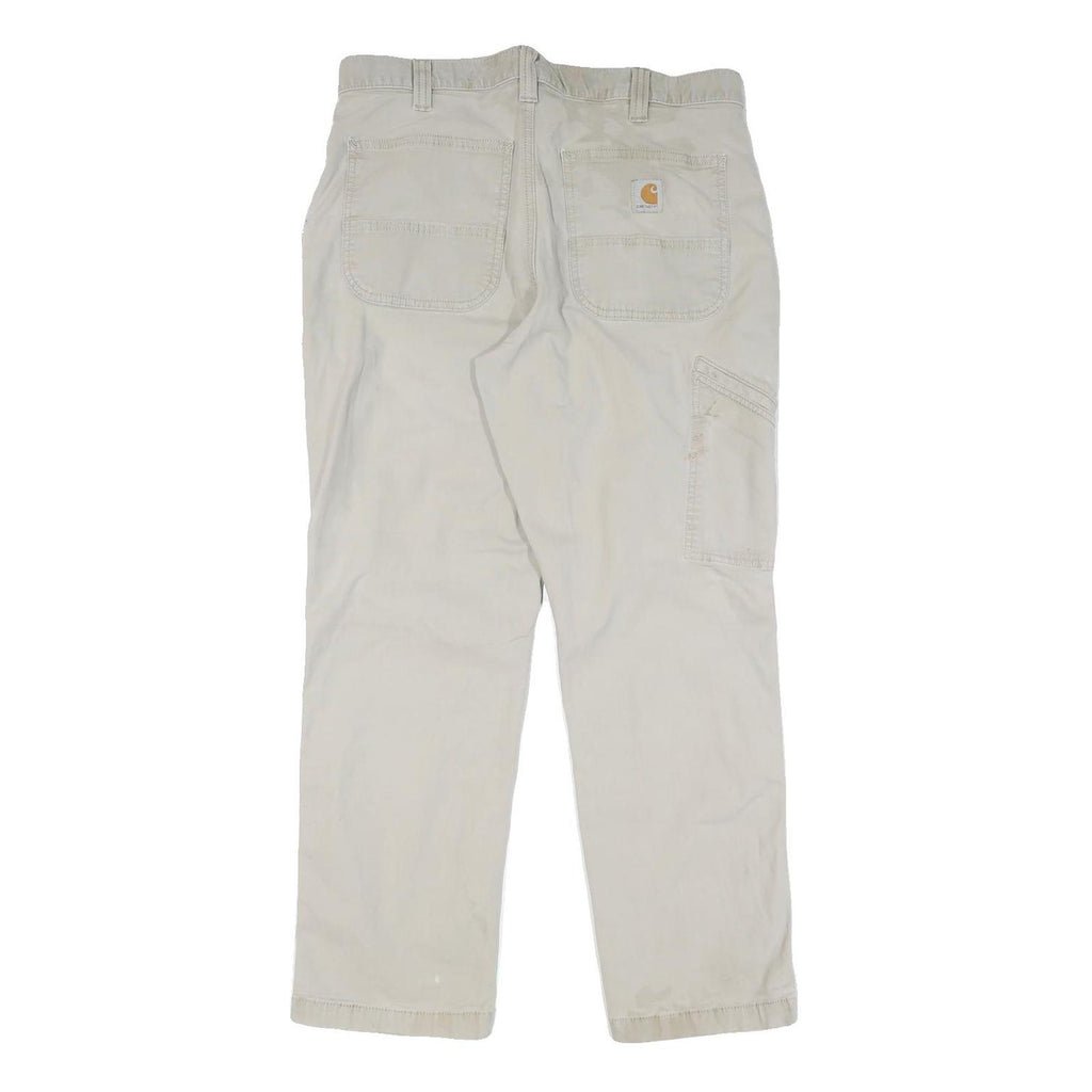 CARHARTT Mens Cotton Beige Regular Straight Trousers W34 L30 Workwear Zip