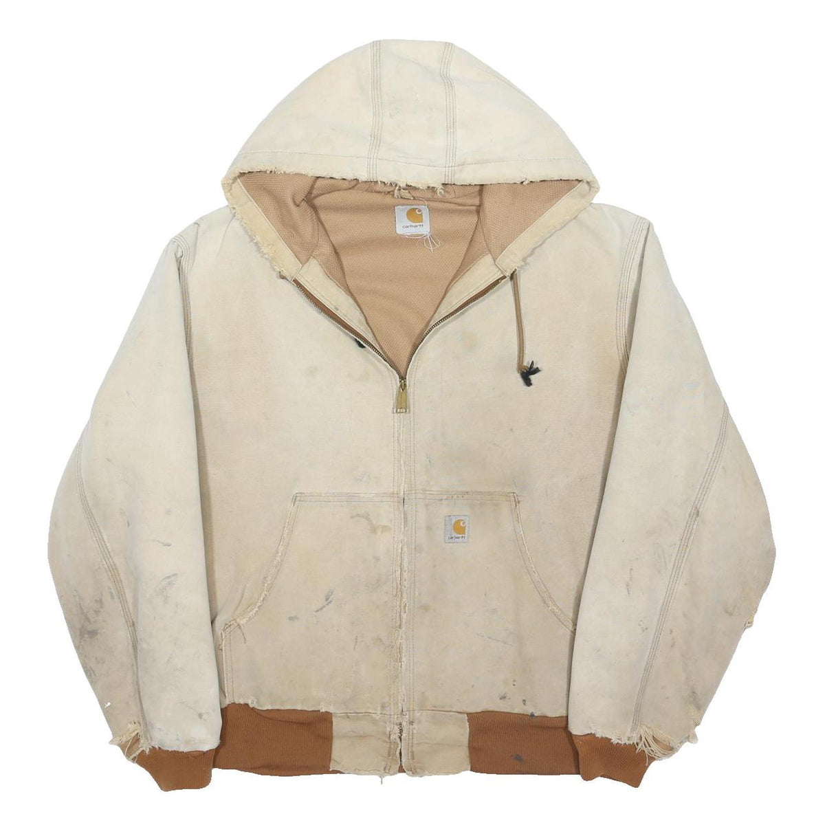 CARHARTT Mens Beige & Brown Workwear Jacket XL Cotton Blend Zip Hooded
