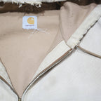 CARHARTT Mens Beige & Brown Workwear Jacket XL Cotton Blend Zip Hooded