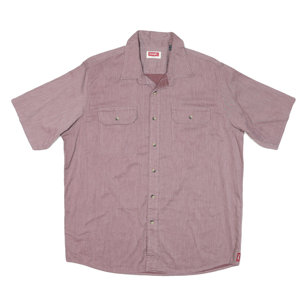 WRANGLER Mens Red Casual Short Sleeve Shirt L Button Pocket Cotton Blend