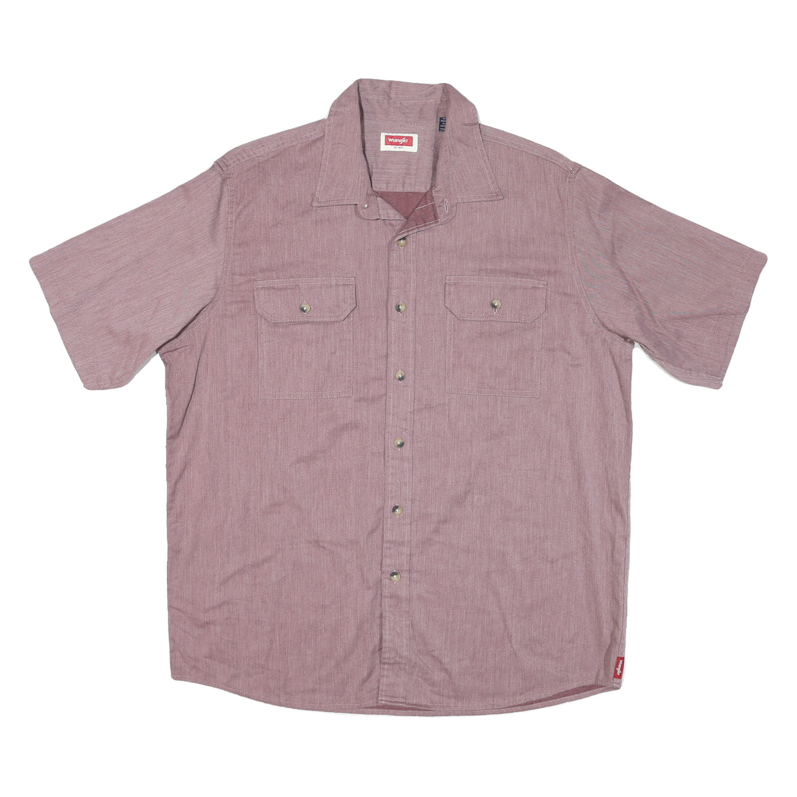 WRANGLER Mens Red Casual Short Sleeve Shirt L Button Pocket Cotton Blend