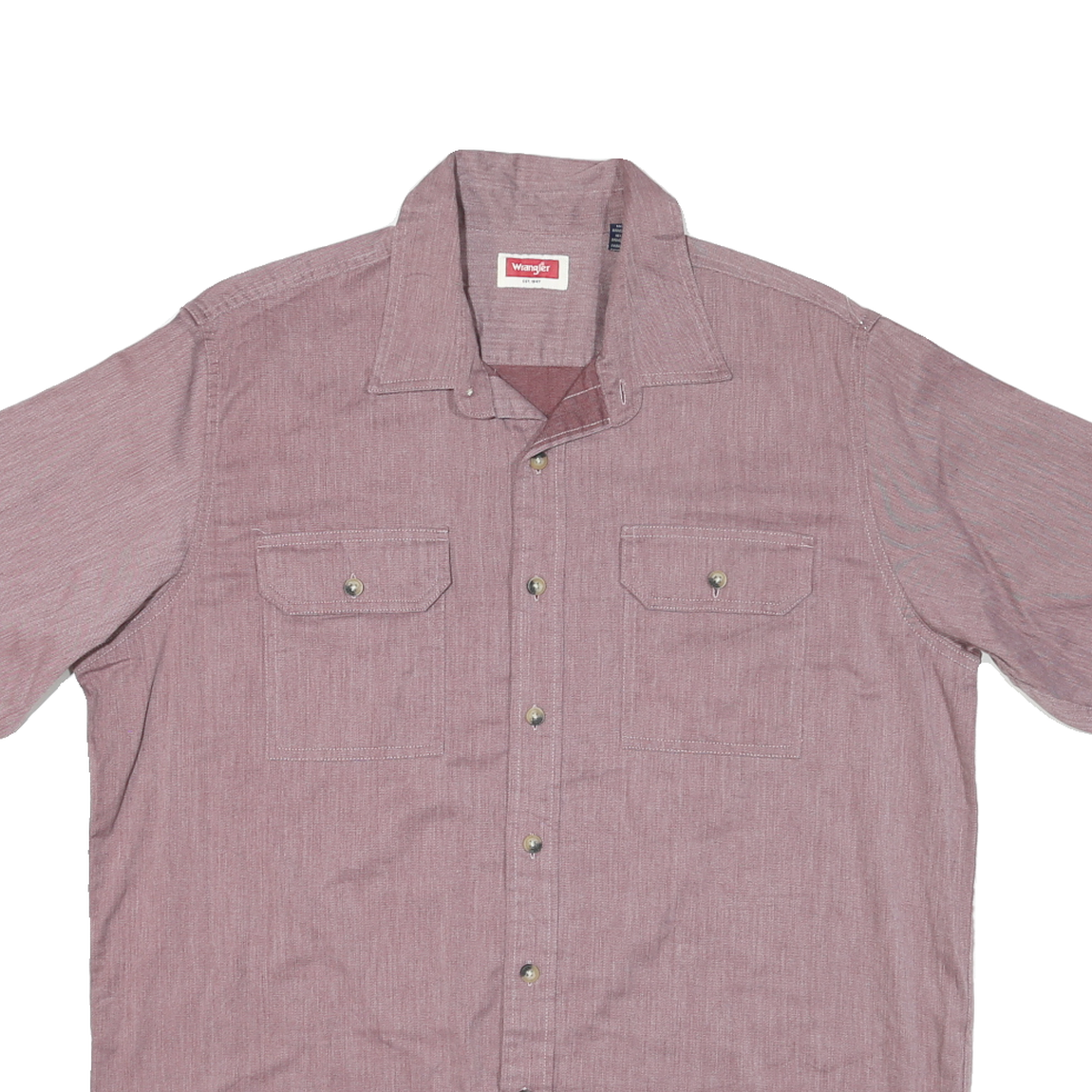 WRANGLER Mens Red Casual Short Sleeve Shirt L Button Pocket Cotton Blend