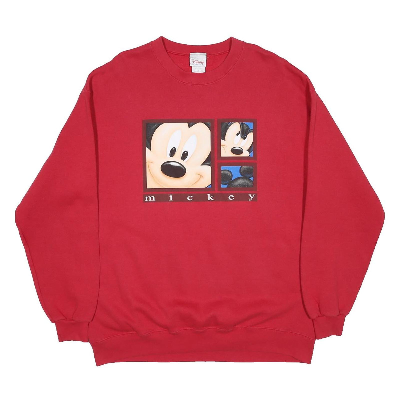 DISNEY Mens Red Mickey Crew Neck L Sweatshirt Cartoon Cotton Blend Comfortable