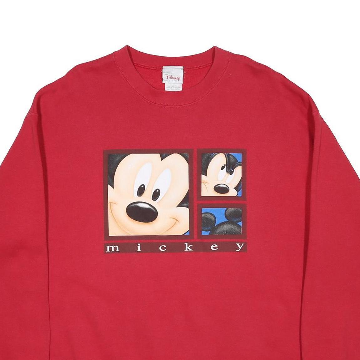 DISNEY Mens Red Mickey Crew Neck L Sweatshirt Cartoon Cotton Blend Comfortable