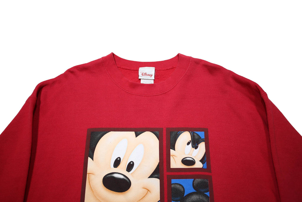 DISNEY Mens Red Mickey Crew Neck L Sweatshirt Cartoon Cotton Blend Comfortable