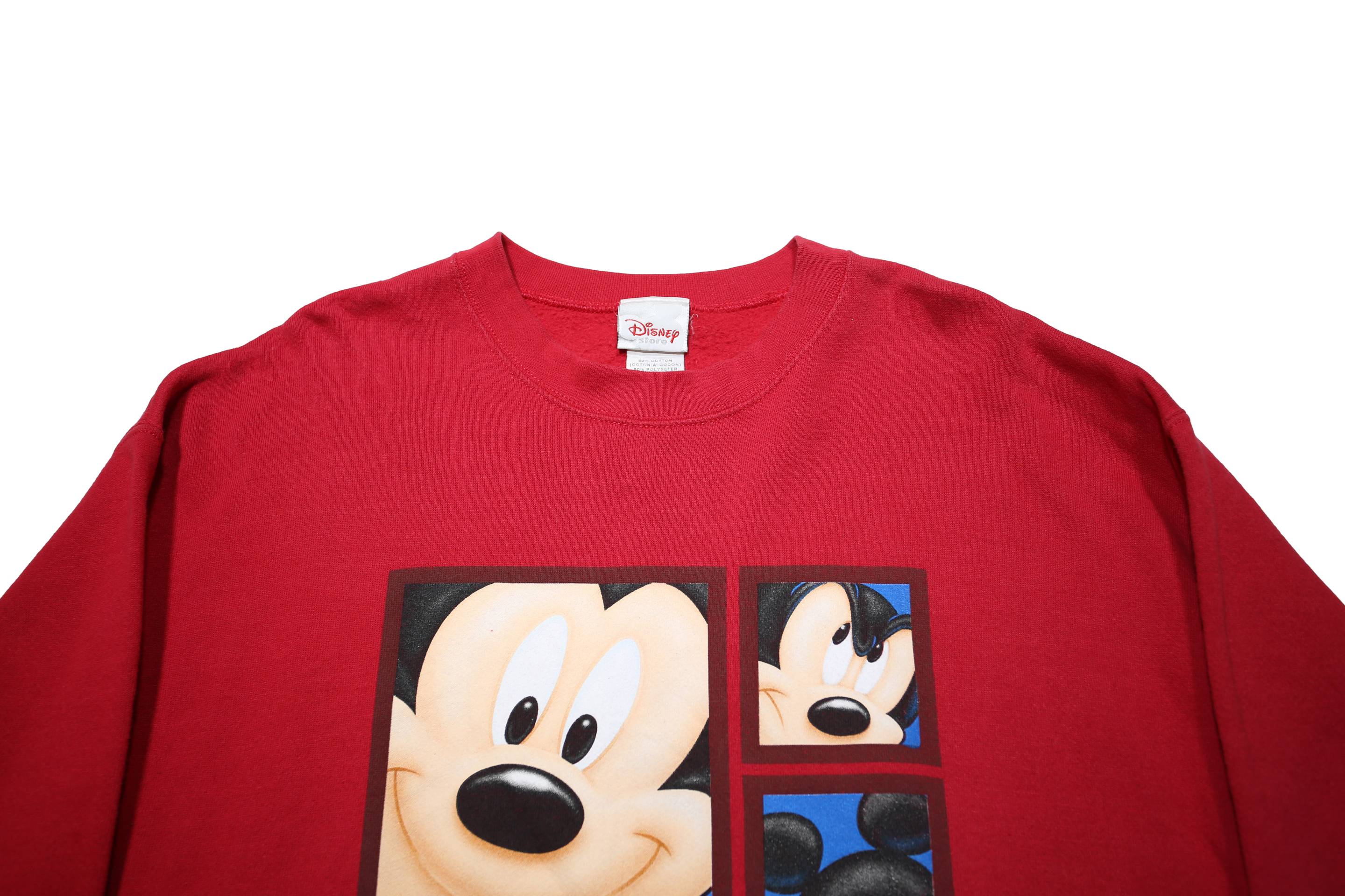 DISNEY Mens Red Mickey Crew Neck L Sweatshirt Cartoon Cotton Blend Comfortable