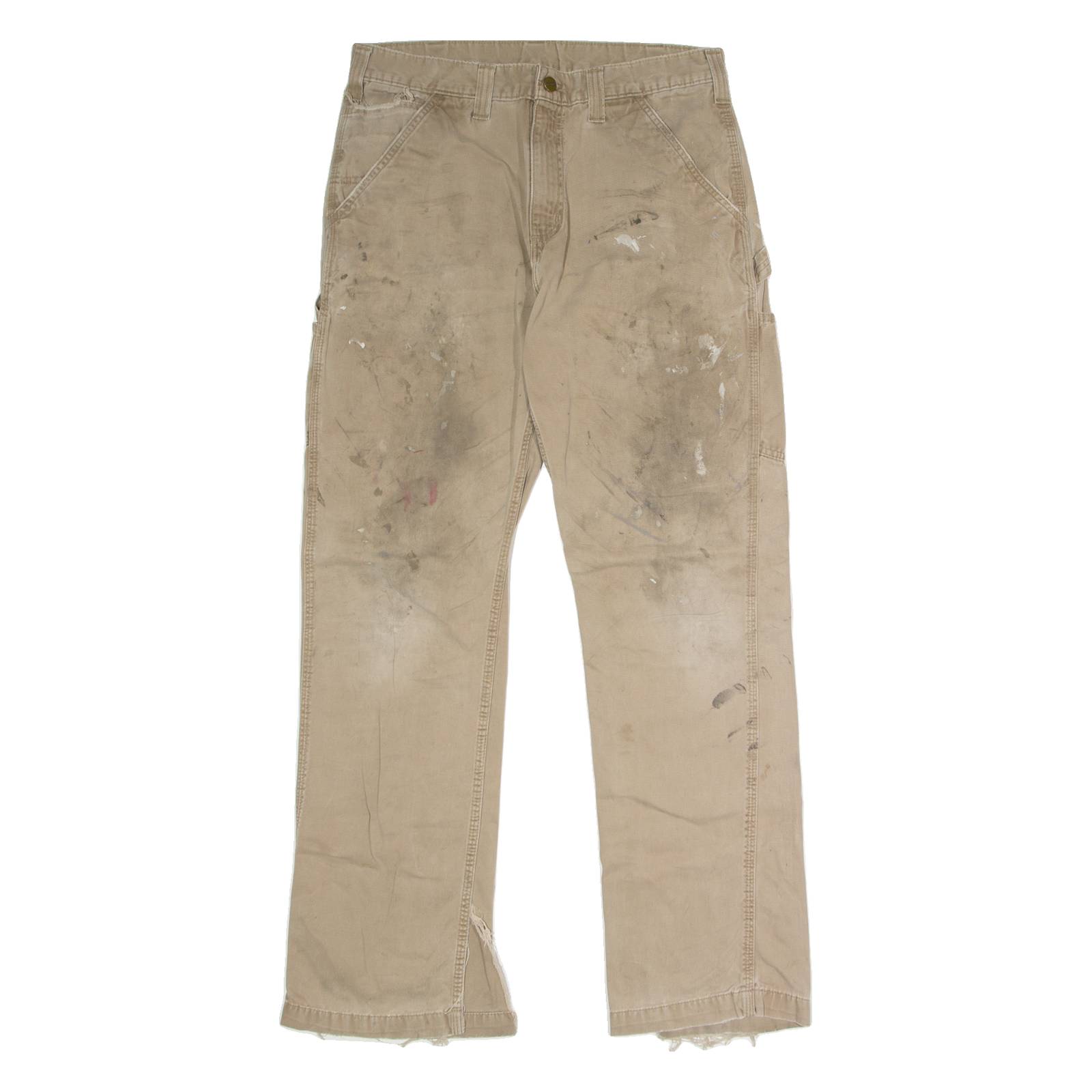 CARHARTT Carpenter Mens Twill Trousers Beige Relaxed Straight W33 L34