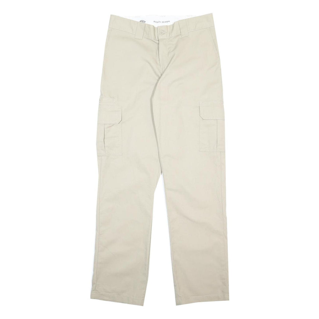 DICKIES Mens Cotton Blend Beige Regular Straight Trousers W30 L32 Workwear
