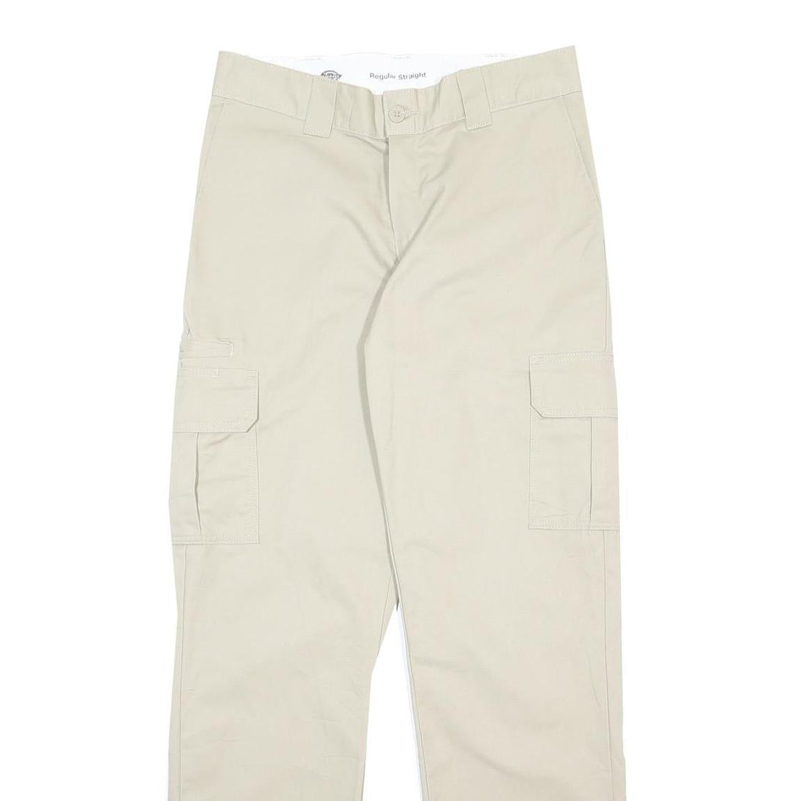 DICKIES Mens Cotton Blend Beige Regular Straight Trousers W30 L32 Workwear