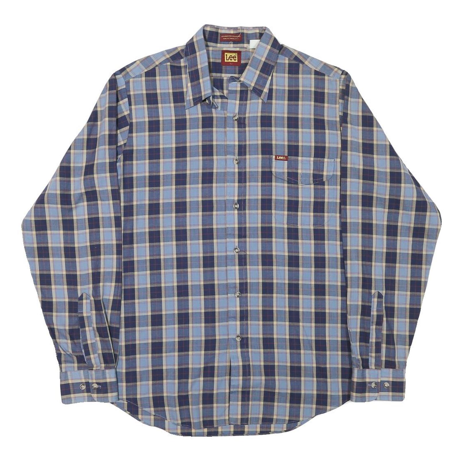LEE Mens Blue & Beige Checked Shirt L Casual Button Down Long Sleeve