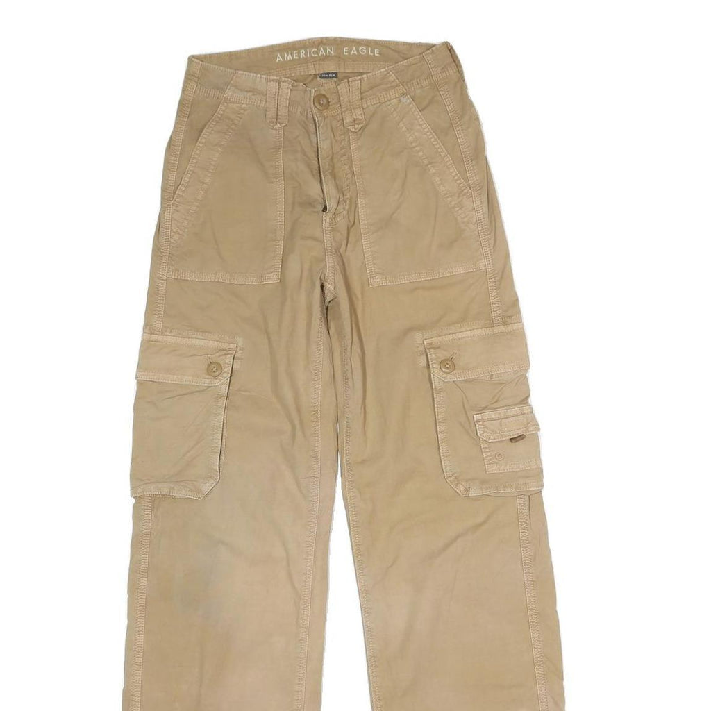 AMERICAN EAGLE Womens Cotton Blend Beige Regular Fit Cargo Trousers W25 L30