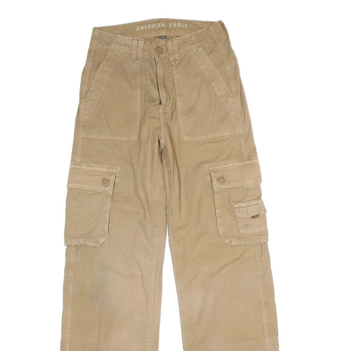 AMERICAN EAGLE Womens Cotton Blend Beige Regular Fit Cargo Trousers W25 L30