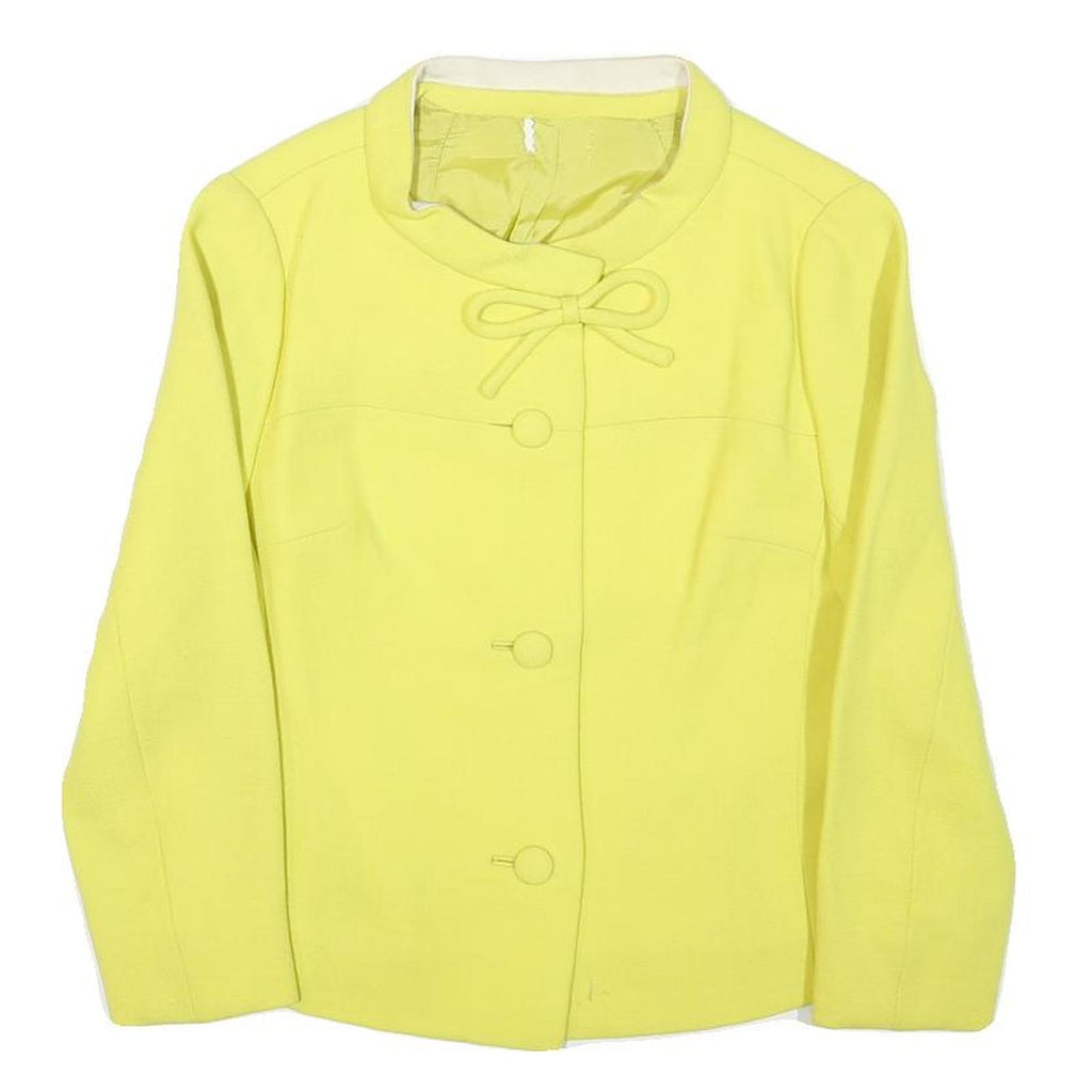 Womens Yellow Wool Blend Button Jacket XS Plain Classic Fit Bow Detail