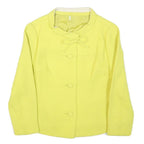 Womens Yellow Wool Blend Button Jacket XS Plain Classic Fit Bow Detail