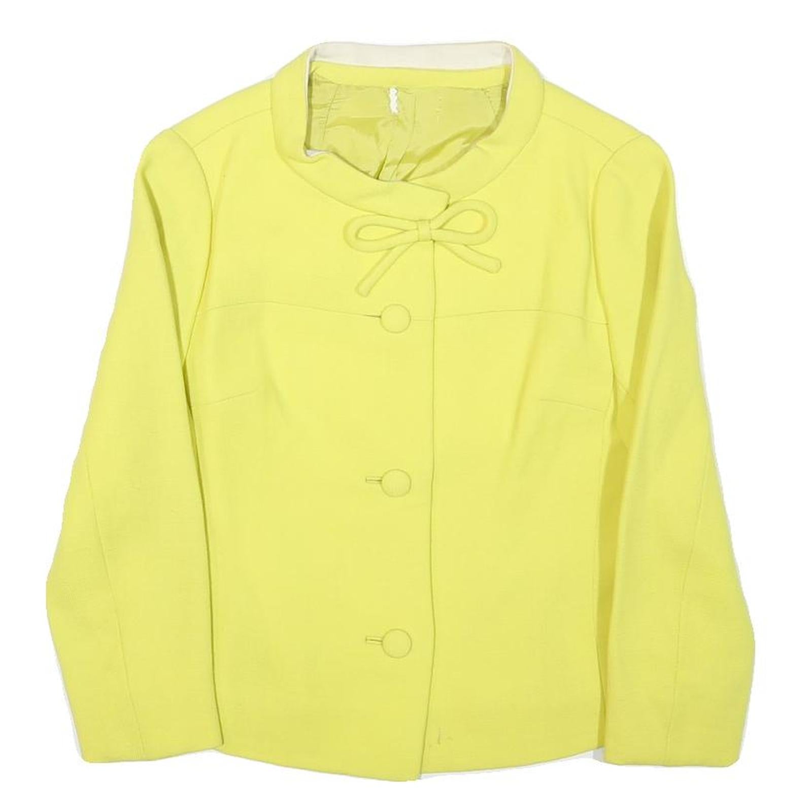 Womens Yellow Wool Blend Button Jacket XS Plain Classic Fit Bow Detail